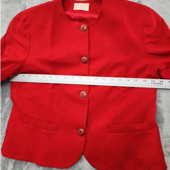 Vintage Pendleton Wool Collarless Fitted Blazer Jacket Size 12 Red Office Career - Picture 8 of 10